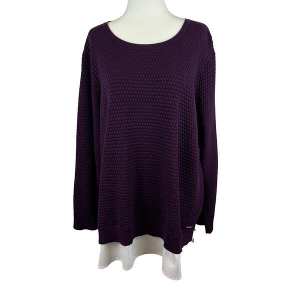 Calvin Klein Womens Purple Mixed Media Pullover‎ Sweater | Office Casual Classic - Picture 1 of 13
